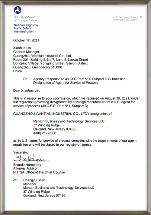 DOT certificate